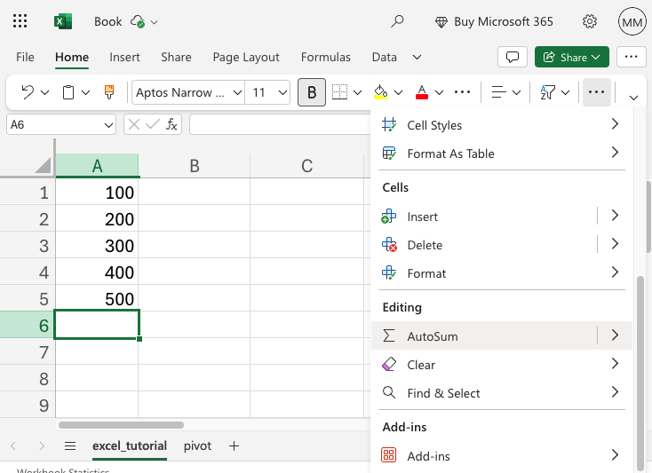 Using AutoSum for Quick Summation